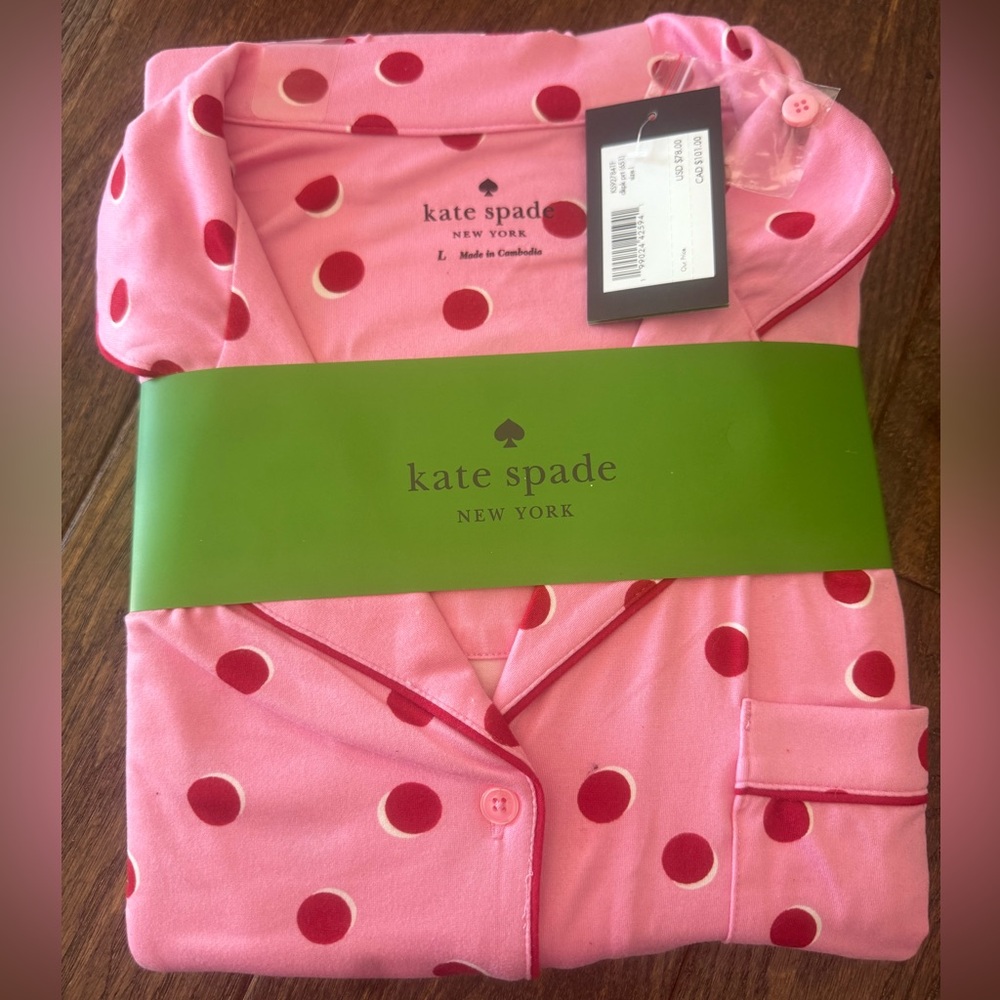 🎁Kate Spade Size Large Pink and Red Polka Dot Pajama Gift Set